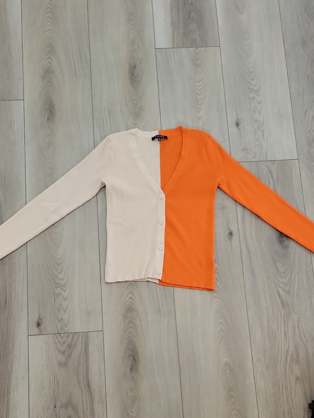 Two-Tone V-Neck Cardigan - Cream & Orange